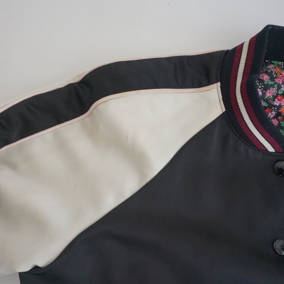 Coach New York Black Pink Floral Reversible Button Up Varsity Bomber Jacket M - Picture 10 of 15